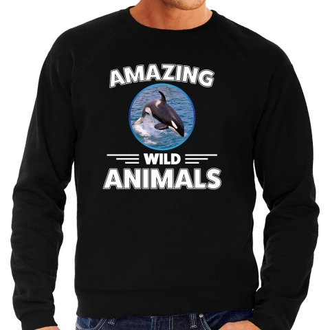 Sweater orka walvissen amazing wild animals / dieren trui zwart voor heren L -