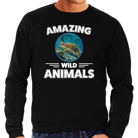 Sweater schildpadden amazing wild animals / dieren trui zwart voor heren L -