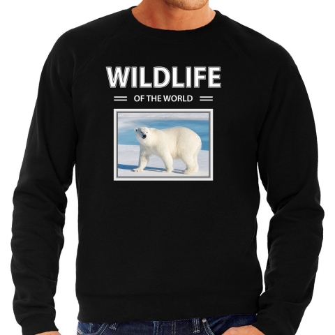 Ijsbeer sweater / trui met dieren foto wildlife of the world zwart voor heren 2XL -