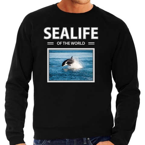 Orka sweater / trui met dieren foto sealife of the world zwart voor heren S -