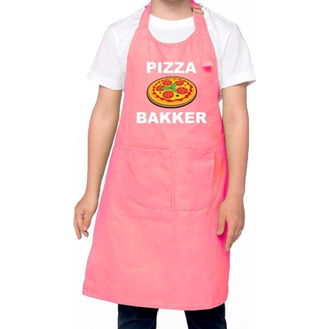 Pizza bakker schort/ keukenschort roze voor jongens en meisjes - Bakken met kinderen One size -