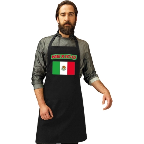 Mexico vlag barbecueschort/ keukenschort zwart volwassenen -