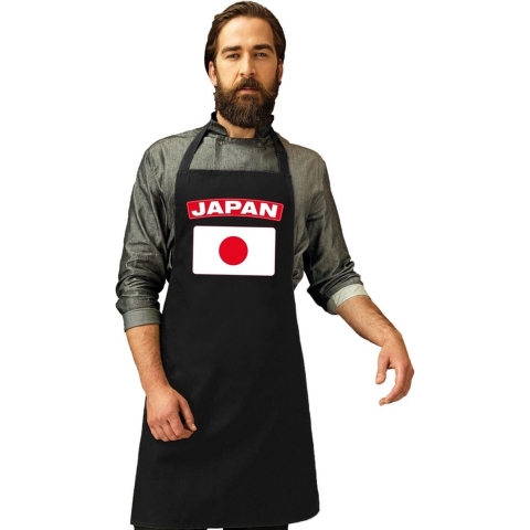 Japan vlag barbecueschort/sushi keukenschort zwart volwassenen -