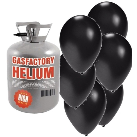 Helium tank met 50 zwarte ballonnen -