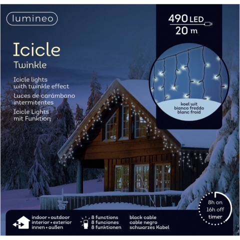 Ijspegelverlichting - 490 led lampjes - helder wit - 20 m- buiten - 8 functies -lichtsnoer -