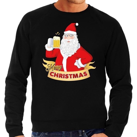 Foute Kersttrui kerstman met een peul bier zwart voor heren M (50) -
