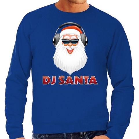 Foute Kersttrui DJ santa met koptelefoon blauw voor heren 2XL (56) -