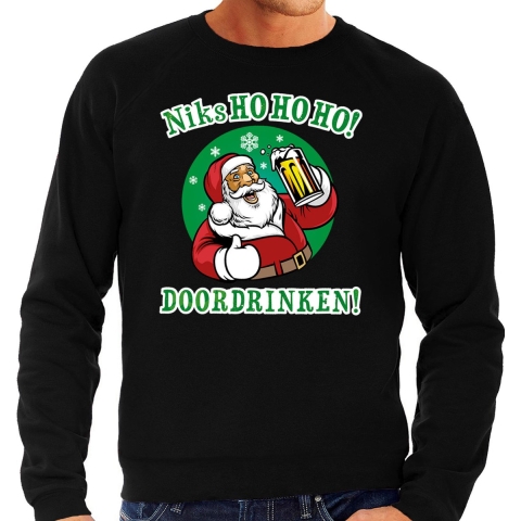 Foute Kersttrui - sweater - Niks ho ho ho doordrinken - pul bier - biertje - zwart - voor heren M (50) -