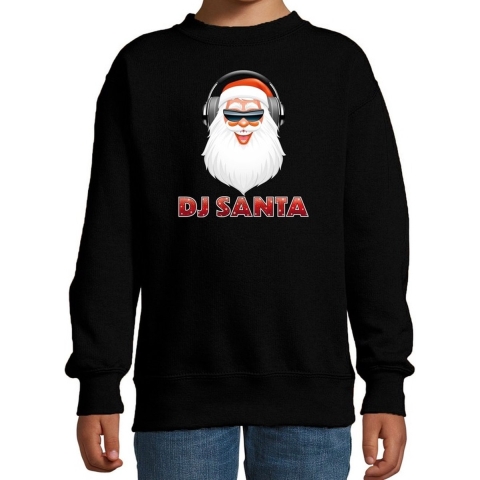 Stoere kersttrui / sweater DJ Santa zwart voor kinderen 9-11 jaar (134/146) -