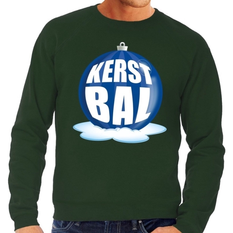 Foute kersttrui kerstbal blauw op groene sweater voor heren 2XL (56) -