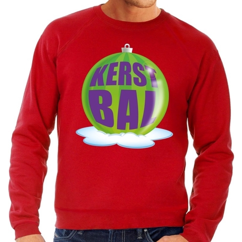 Foute kersttrui kerstbal groen op rode sweater voor heren XL (54) -