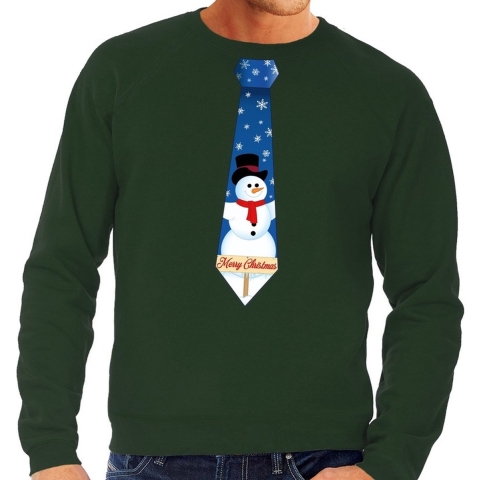 Foute kersttrui stropdas met sneeuwpop print groen voor heren XL (54) -