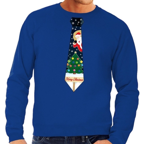 Foute kersttrui stropdas met kerst print blauw voor heren XL (54) -