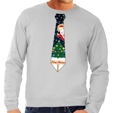Foute kersttrui stropdas met kerst print grijs voor heren M (50) -
