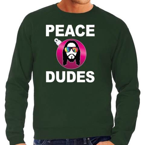 Hippie jezus Kerstbal sweater / Kerst outfit peace dudes groen voor heren M -