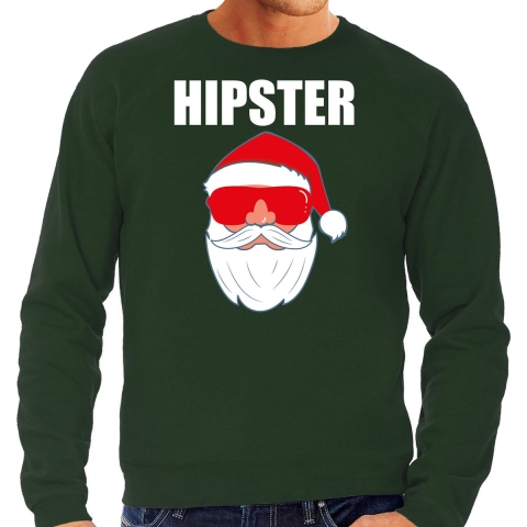 Foute Kerst sweater / Kerst outfit Hipster Santa groen voor heren XL -