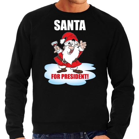 Santa for president Kersttrui / Kerst outfit zwart voor heren XL -