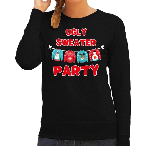 Ugly sweater party Kerstsweater / outfit zwart voor dames M -