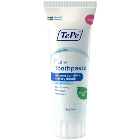 3x TePe Pure Tandpasta Unflavoured 75 ml