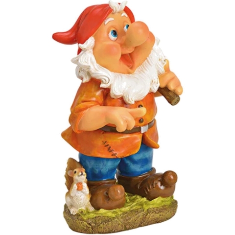 Tuinkabouter - met bijl en eekhoorn - polystone - 38 cm -