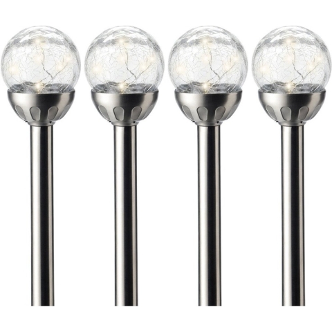4x Buiten/tuin LED RVS bol stekers Navi solar verlichting 30 cm -