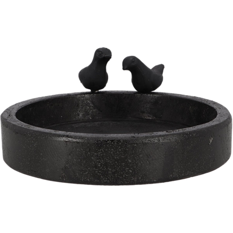 Vogelbad/voederschaal rond - zwart - graniet - D33 cm - drinkschaal voor tuinvogels -