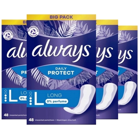 4x Always Daily Protect Inlegkruisjes Long 0% Perfume 48 stuks