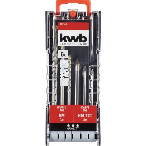 kwb 109146 Glasboorset 6-delig 5 mm, 6 mm, 8 mm Snelspanboorhouder, Tandkransboorhouder 6 stuk(s)