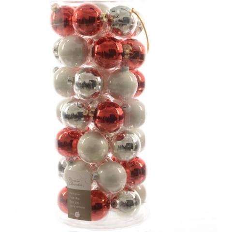 Kerstbal glas mix rood-wit dia6cm assortie - Decoris