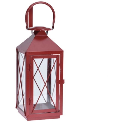 Lantaarn metaal rood groot, 18,5x18,5x47 cm - Hortus