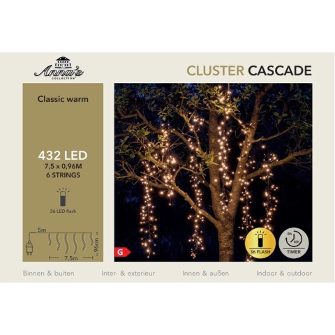Clusterverlichting cascade 432l flash 7,5m classic warm - Annas collection