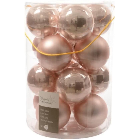 Kerstbal glas emaille-mat 80mm poederroze - Ksd