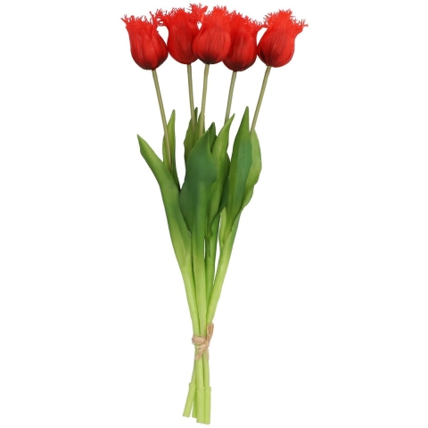 Kunst tulpen boeket - 5x stuks - rood - real touch - 46 cm -