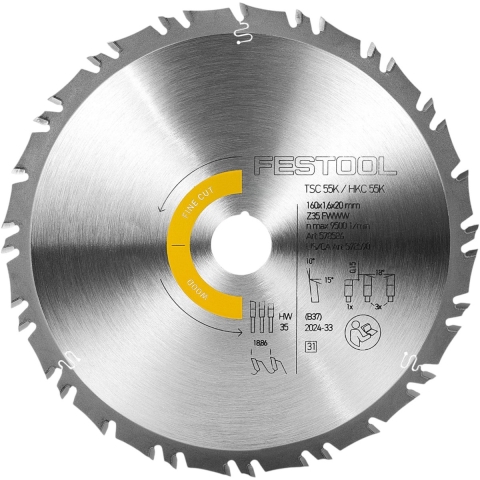 Festool HW 160x1,6x20 FWWW35 Cirkelzaagblad Wood Fine Cut 160x1,6x20