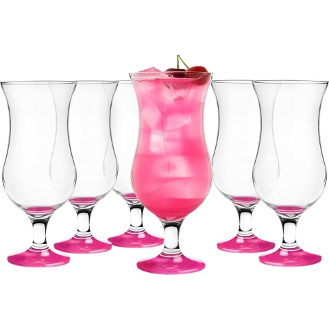 Cocktail glazen - 6x - 420 ml - roze - glas - pina colada glazen -