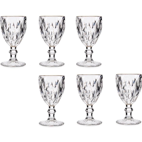 Wijnglazen - 6x - kristal look - gouden rand - 254 ml -