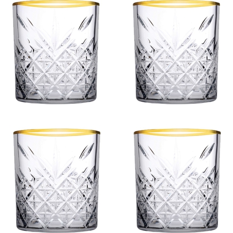 Pasabahce Whisky tumbler glazen - 4x - Timeless serie - transparant/goud - 350 ml -