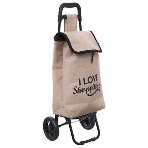 Boodschappentrolley Shopping - jute beige - 34 x 28 x 91 cm - 33 liter - extra groot -