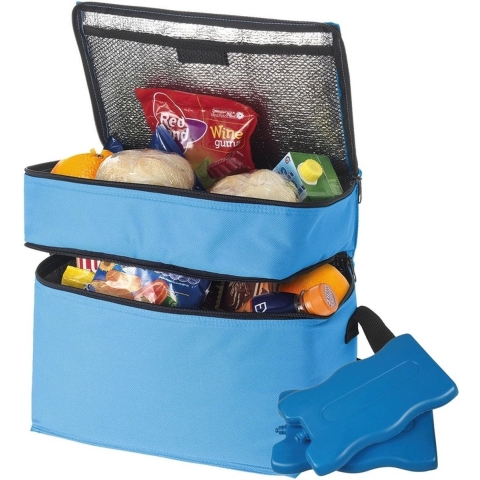 Grote blauwe koeltas met 6x koelelementen set -