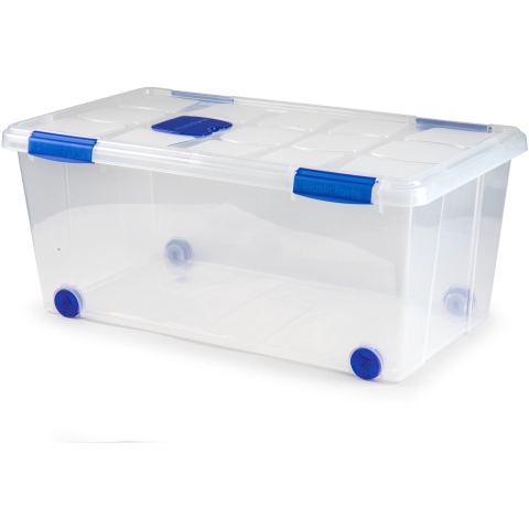 Plasticforte Opslagbak/box met deksel - 1x - 61L - 73 x 41 x 32 cm - transparant - met wielen -