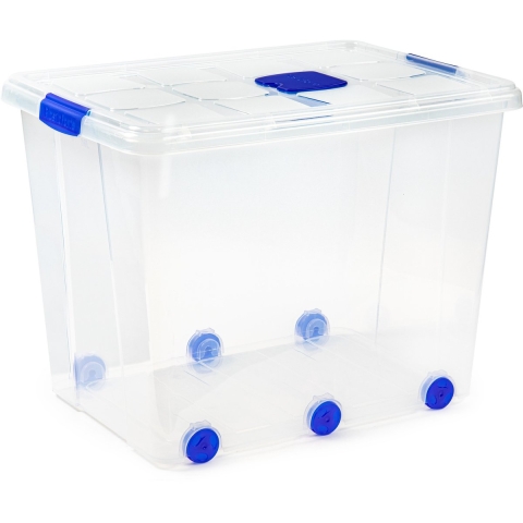 Plasticforte Opslagbak/box met deksel - 1x - 86L - 62 x 45 x 47 cm - transparant - met wielen -