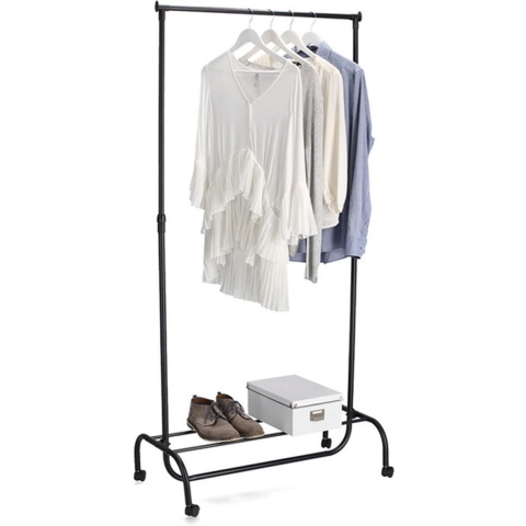 Mobiel kledingrek - metaal - zwart - met wieltjes - 86 x 43 x 108-175 cm - hang en leg optie -