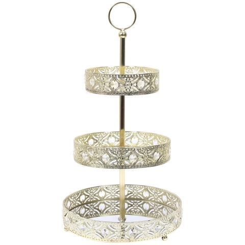 Etagere 3 laags - goud - metaal - D25 x H46 cm - Hightea - Taartjes - Decoratief - Serveerschaal -