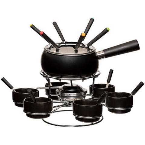 Fondueset - 6 personen - zwart - keramiek - draait - chocoladefondue - kaasfondue -
