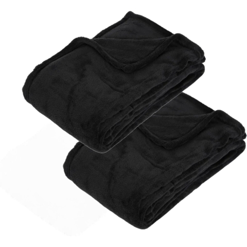 Fleece deken of plaid harig - 2x - zwart - 125 x 150 cm - polyester - Bankdeken - Fleece plaid -