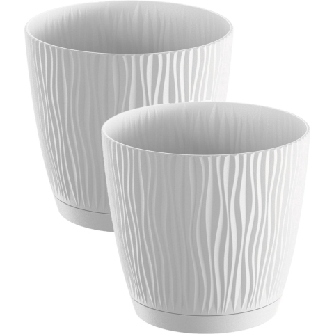 Plantenpot/bloempot Waves - 2x stuks - kunststof - wit - D28 x H26 cm - binnen/buiten -