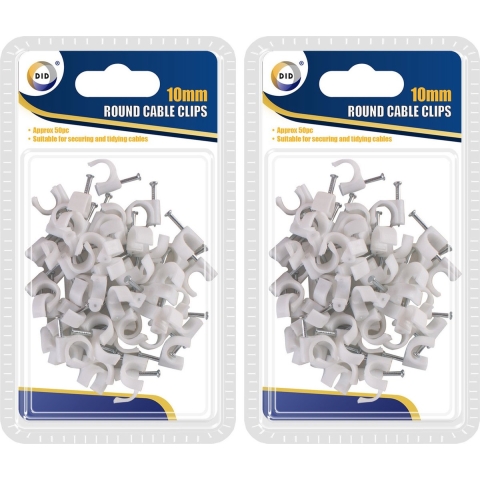 DID Witte kabelclips/kabelklemmen - 200x - met spijker - 10 mm - kabelbinders -