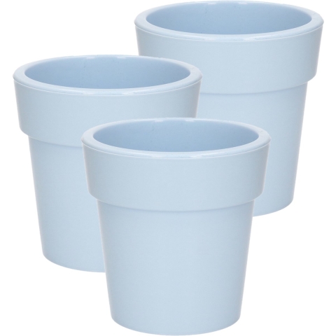 Hega Hogar Plantenpot - Set van 3x stuks - lichtblauw - kunststof - 25 x 25 cm - binnen/buiten -