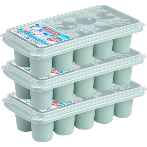 4x stuks Trays met dikke ronde blokken ijsblokjes/ijsklontjes vormpjes 10 vakjes kunststof mintgroen -