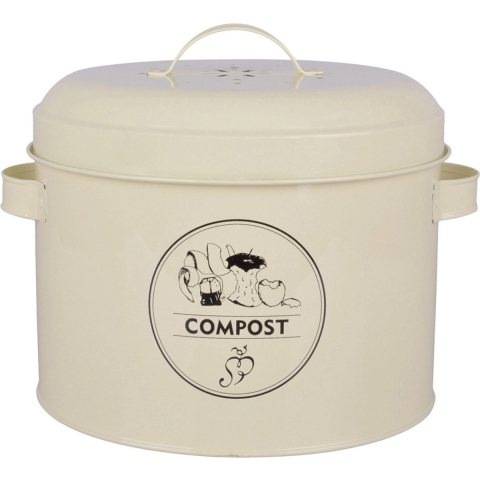 Compostbak - creme wit - met deksel - 632 ml - composter - Compostbakken -
